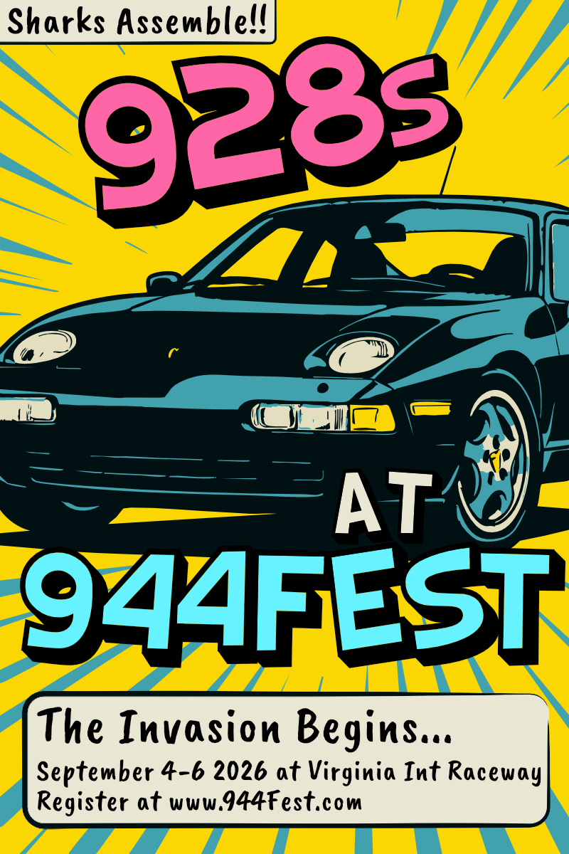Sharks Assemble promotional graphic - Porsche 928 owners invited to join 944Fest 2026