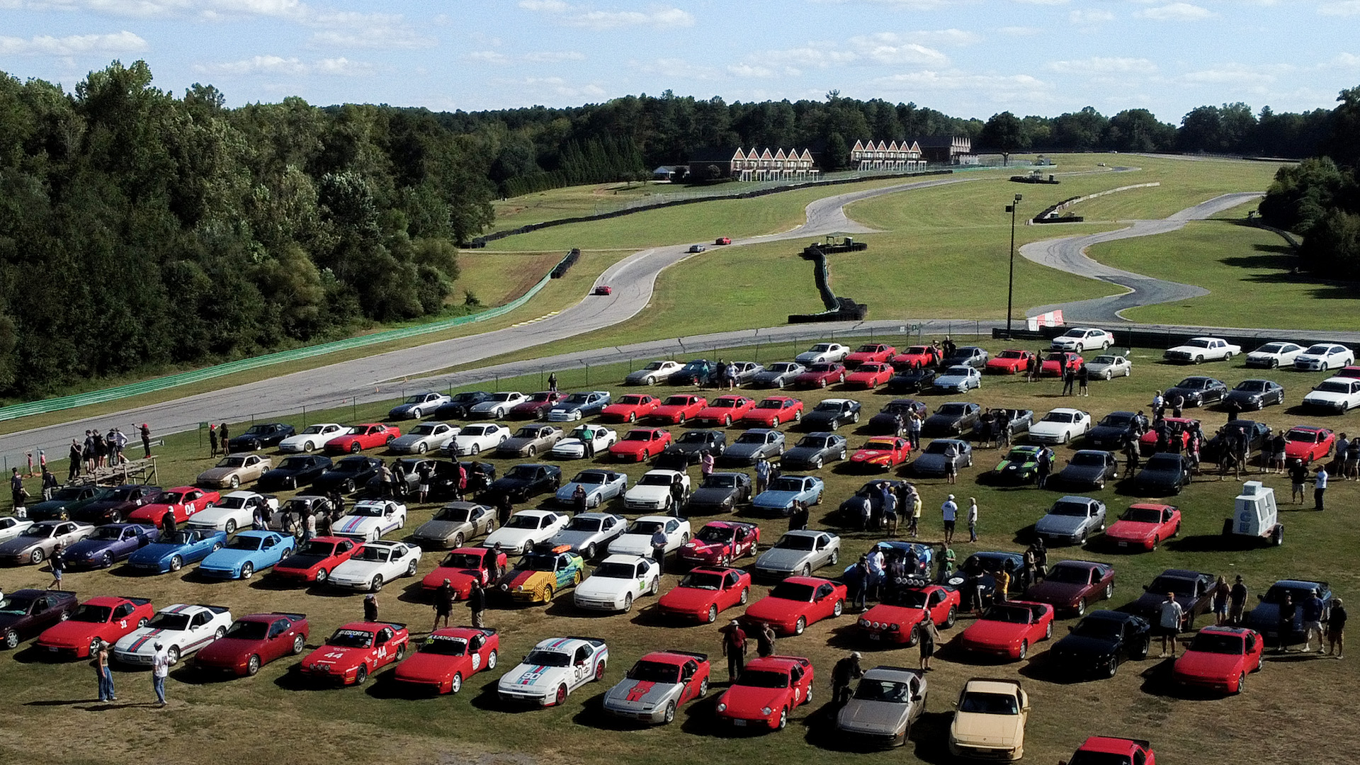 Aerial view of car show