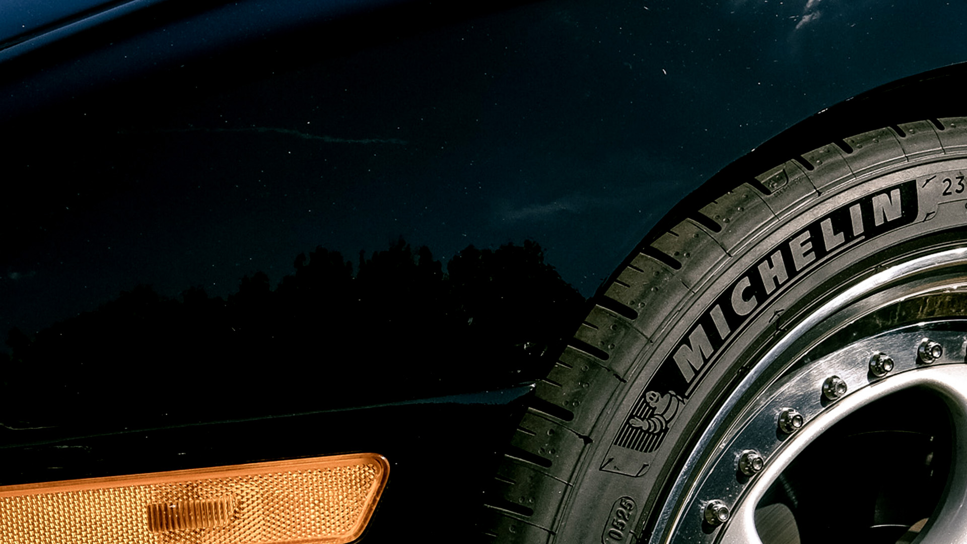 Detail shot of wheel and tire