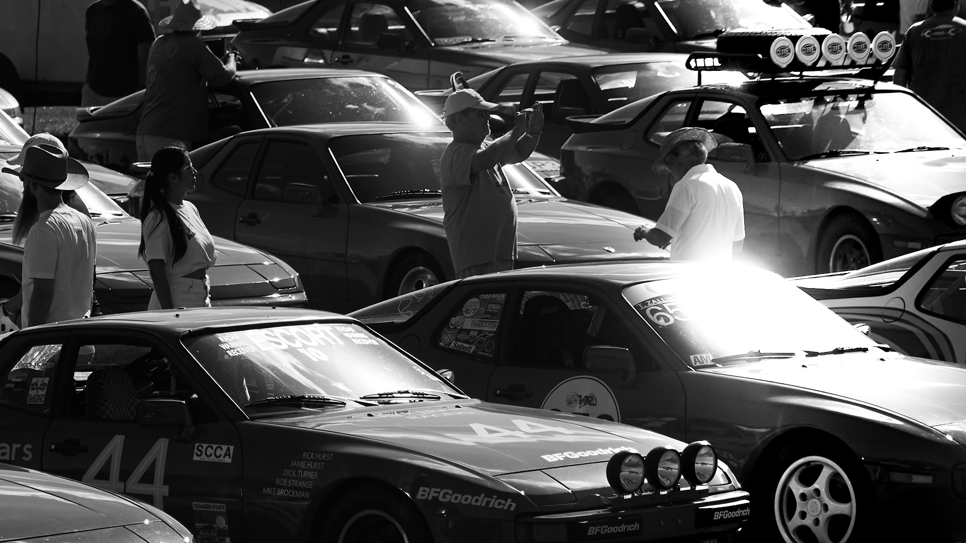 Black and white race cars